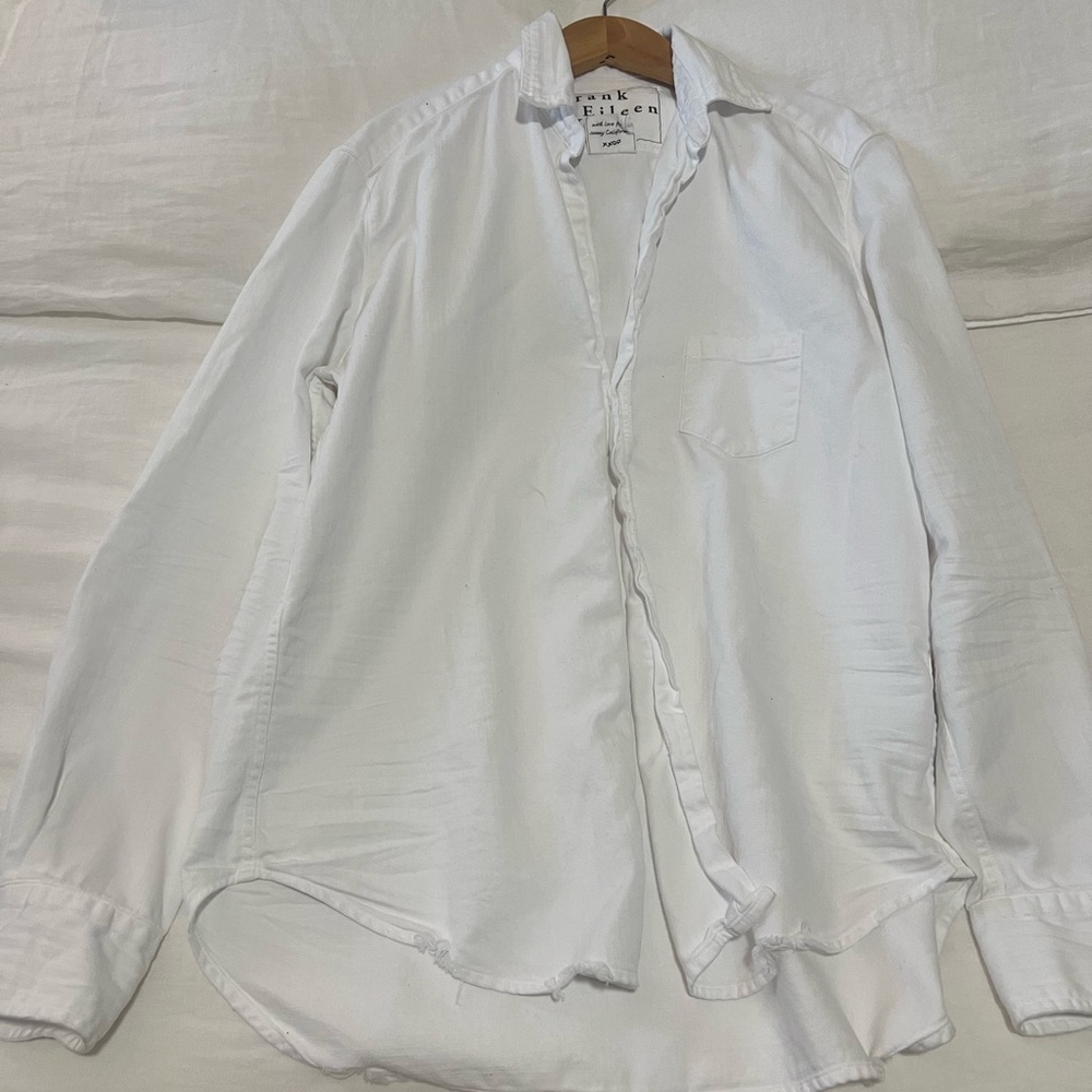 FRANK & EILEEN Eileen Relaxed Button Up White Tattered Denim